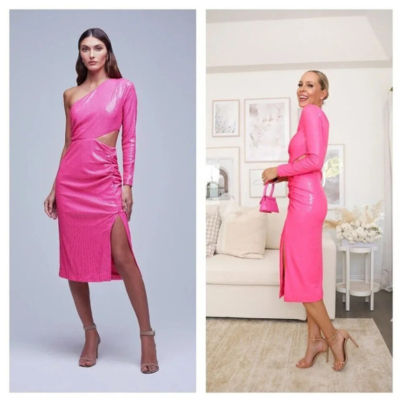 L'Agence Christie Pink Sequin One Shoulder Dress NWT $550 - Picture 4 of 11